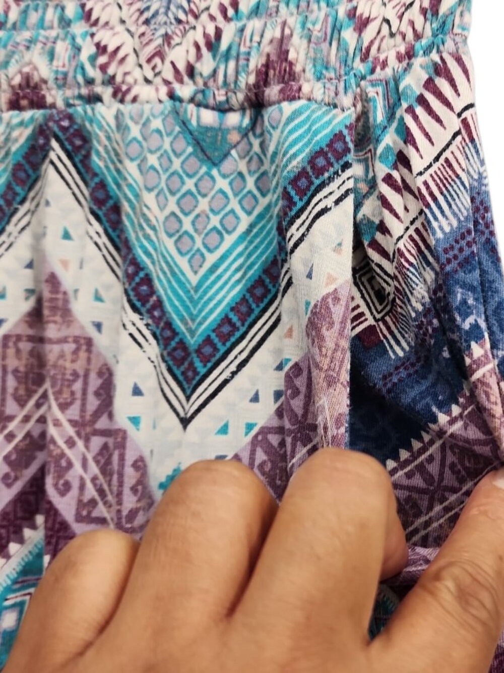 Chevron Wide Leg Palazzo Pants Teal Purple Boho Flowy Sz L | Resort Vacation Bea - Picture 10 of 13